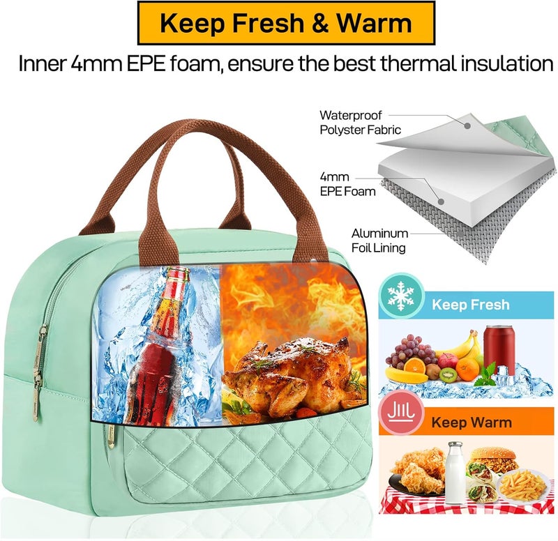 Buringer HOMESPON Lunch Bag for Woman Man Adults with Front Pocket Insulated Lunch Tote Lunch Box Container for Work Picnic or Travel（Green） - Image 5